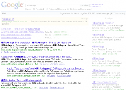 Googles nat&uuml;rliche Suchergebnisse